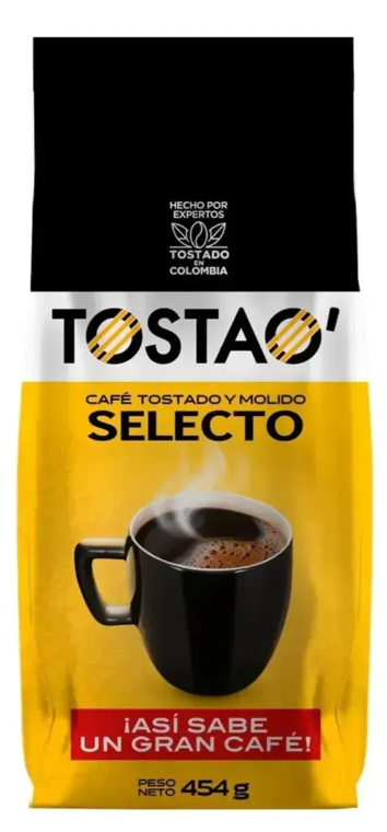 Bolsa de Café Tostado Molido Selecto Colombiano, 454 gramos